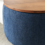 Round Storage Ottoman, 2 in 1 Function, Work as End table and Ottoman, Navy (25.5'x25.5'x14.5') - Grand Goldman Shop