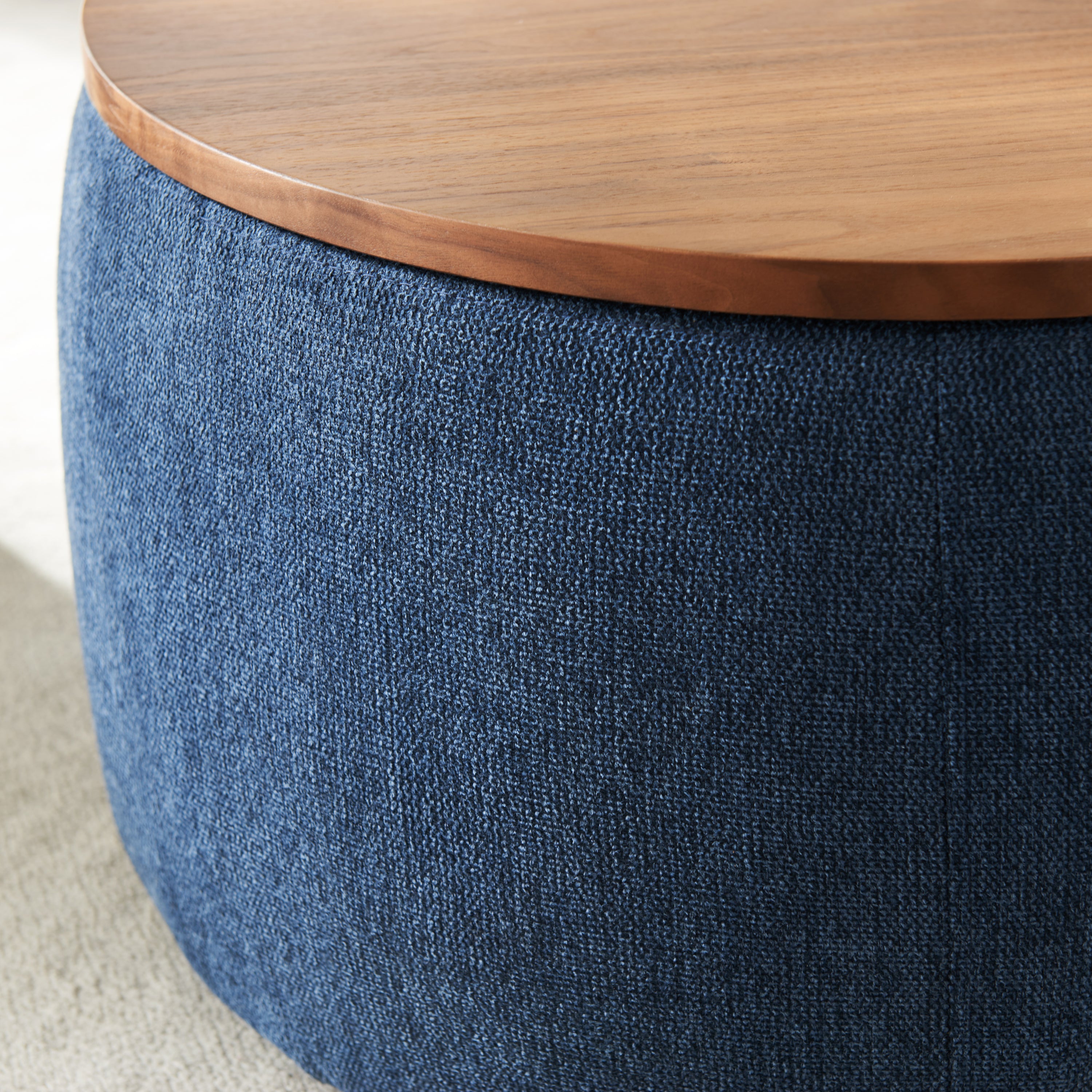Round Storage Ottoman, 2 in 1 Function, Work as End table and Ottoman, Navy (25.5'x25.5'x14.5') - Grand Goldman Shop