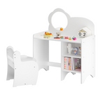 Kids Vanity Table with Mirror and Chair, Wooden Children's Dressing Makeup Desk with Storage Shelves, Study and Activity Tabl