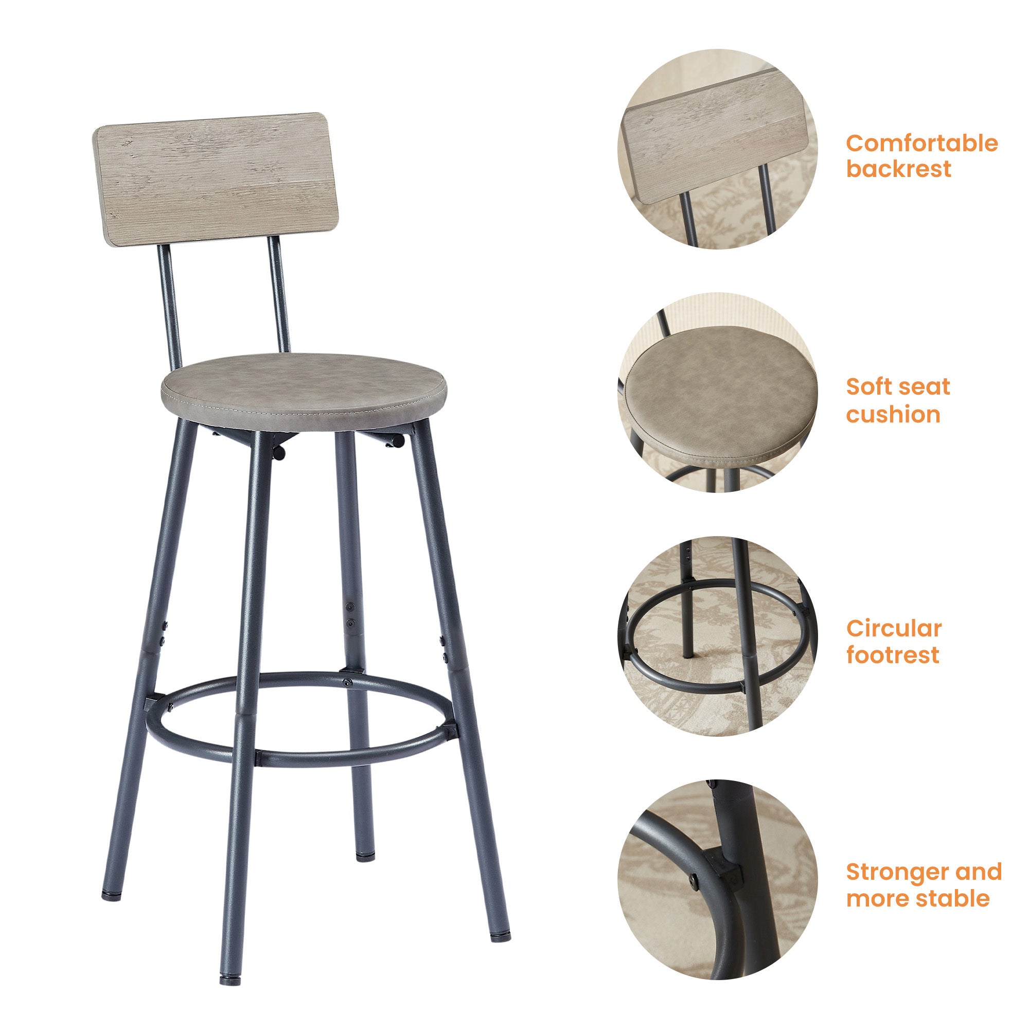Long Bar Table Set with 3 PU Upholstered Bar Stools, Industrial Bar Table and Chairs for Kitchen Breakfast Table, Living Room, Banquet Hall, Rustic Gray and Black, 63″L x15.7'W x 37.5'H - Grand Goldman Shop