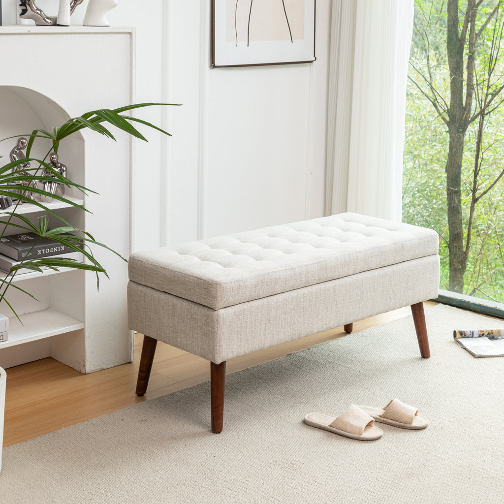 Storage Bench with Storage Bench for Bedroom End of Bed Bench Foot of Bed Bench Entryway Bench Storage Ottoman Bench 43.7' W x 18.1' D Off White Bench - Grand Goldman Shop
