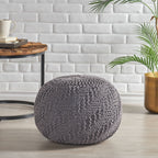 Hazel Modern Knitted Cotton Yarn Round Pouf with Eco-Friendly PET Fibers, Dark Grey, 20 x 20 inches - Grand Goldman Shop