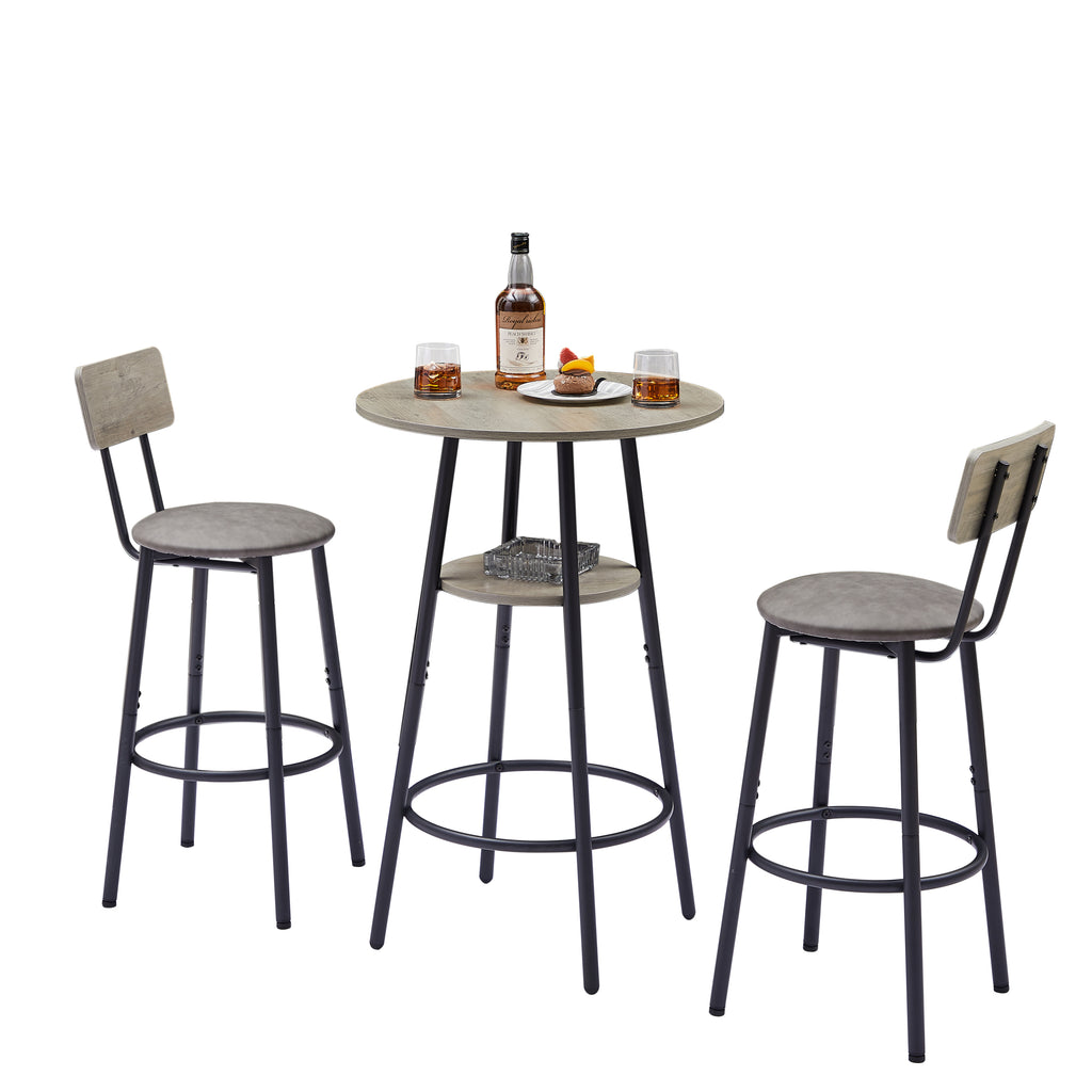 Round bar stool set with shelf, upholstered stool with backrest Grey, 23.62'' W x 23.62'' D x 35.43'' H. - Grand Goldman Shop