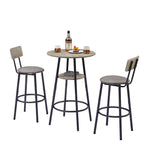 Round bar stool set with shelf, upholstered stool with backrest Grey, 23.62'' W x 23.62'' D x 35.43'' H. - Grand Goldman Shop
