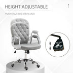Velvet Home Office Chair, Button Tufted Desk Chair with Padded Armrests, Adjustable Height and Swivel Wheels, Gray - Grand Go