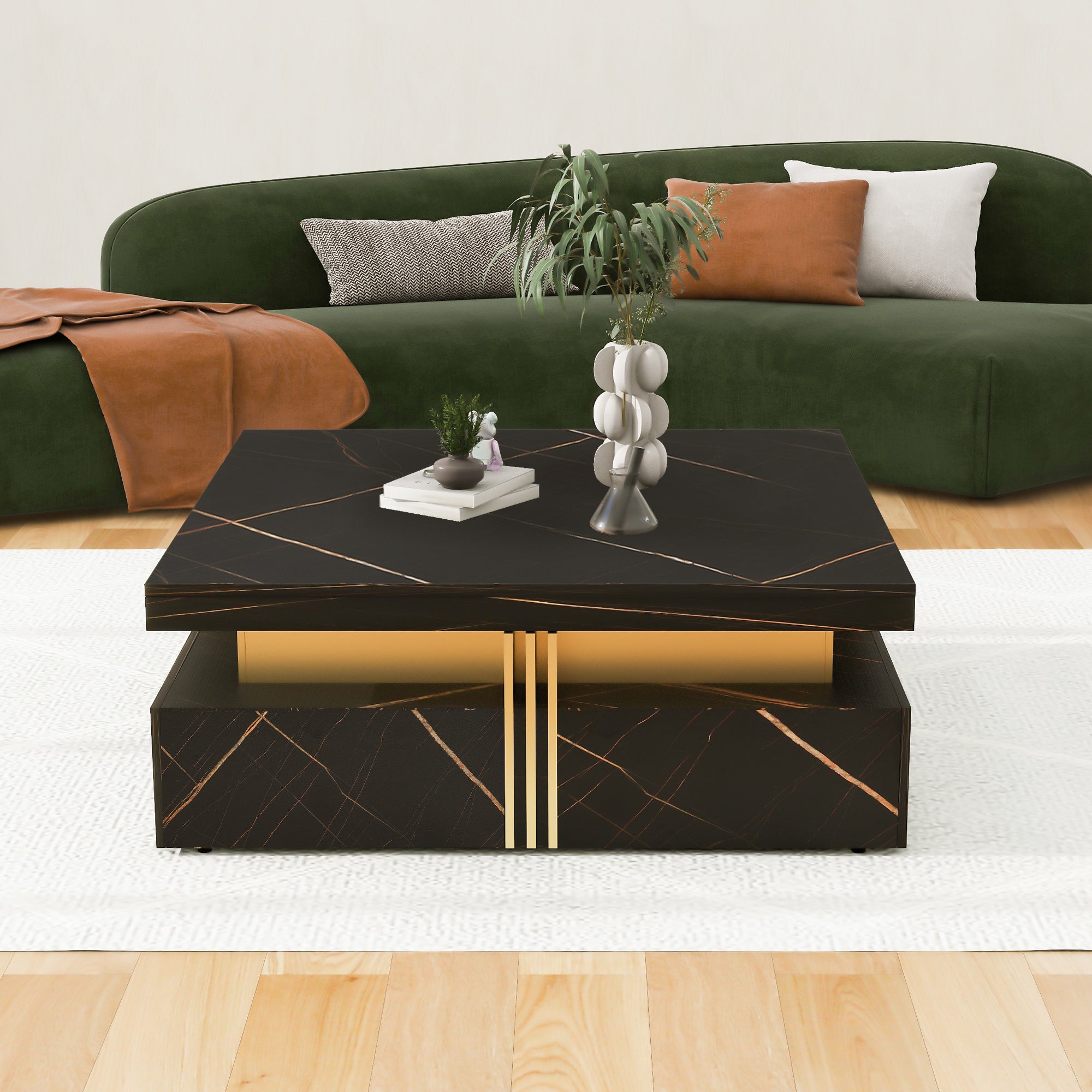 Modern Black Square Storage Coffee Table With 4 Drawers - Grand Goldman Shop