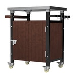 Outdoor Grill Cart with Stainless Steel Tabletop, Storage, Patio Kitchen Island with Wheels, Hooks, and Spice Rack, Waterproof Outdoor Grill Table, Movable BBQ Serving Cart Rolling Bar Cart - Grand Goldman Shop