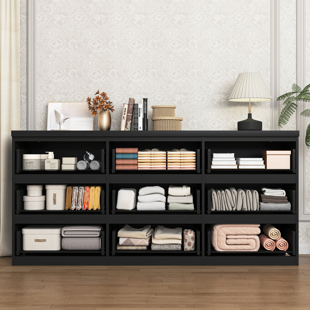 9 Drawer Dresser with No Handle Design, Modern Black Matte Wood Dresser for Bedroom, Storage Chest of Drawers for Living Room, Hallway, Entryway - Grand Goldman Shop