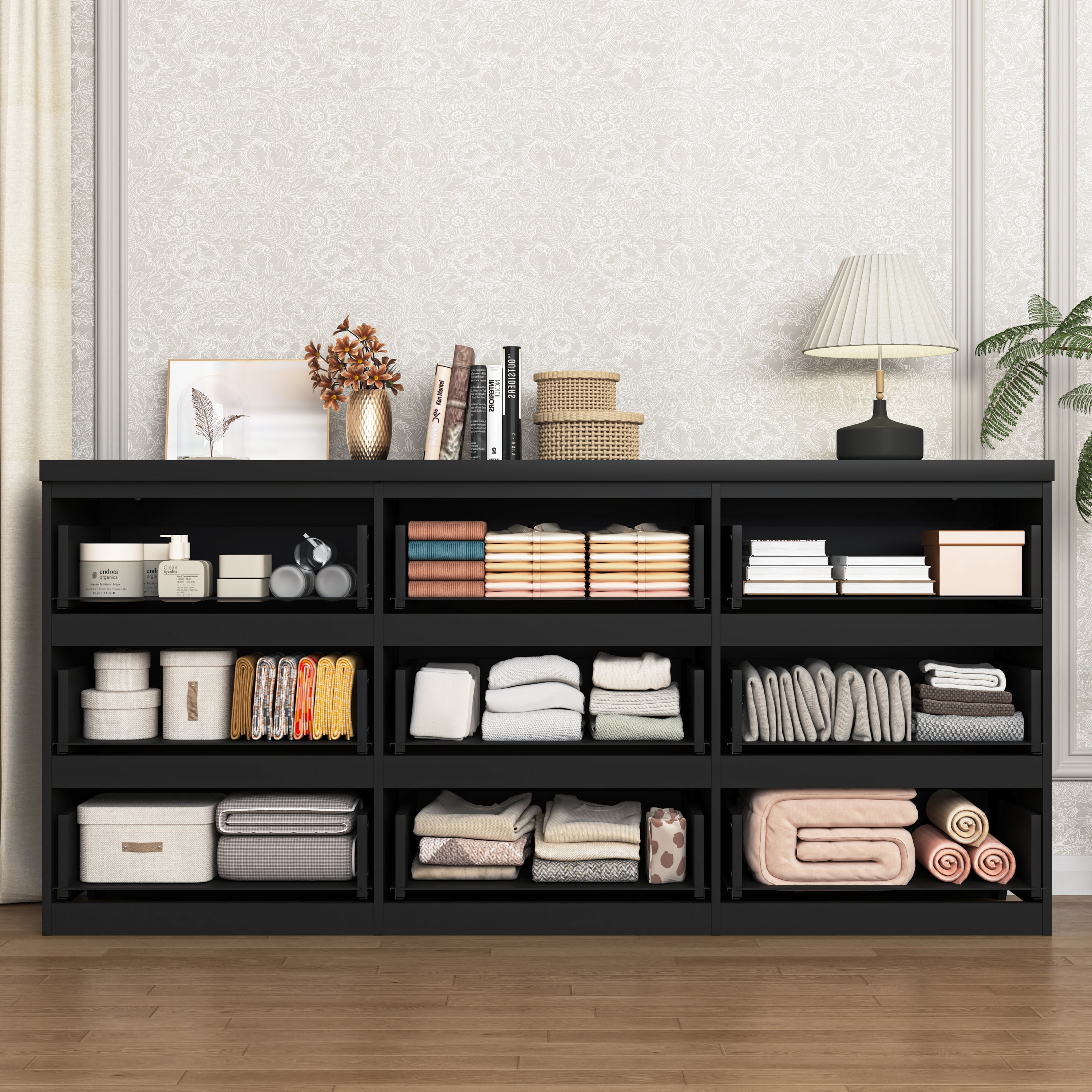 9 Drawer Dresser with No Handle Design, Modern Black Matte Wood Dresser for Bedroom, Storage Chest of Drawers for Living Room, Hallway, Entryway - Grand Goldman Shop