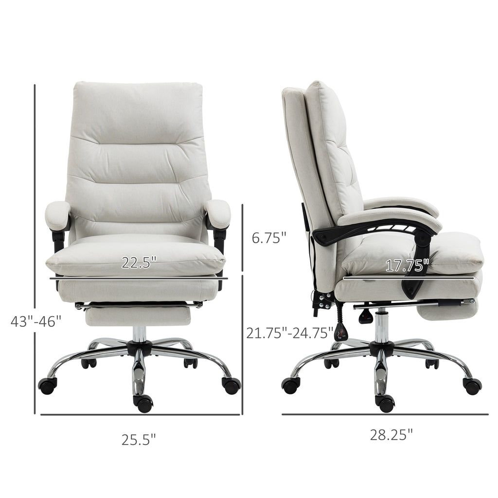 Microfibre Massage Office Chair, Heated Reclining Chair with Footrest,  Cream White | Premium Home Decor - Grand Goldman