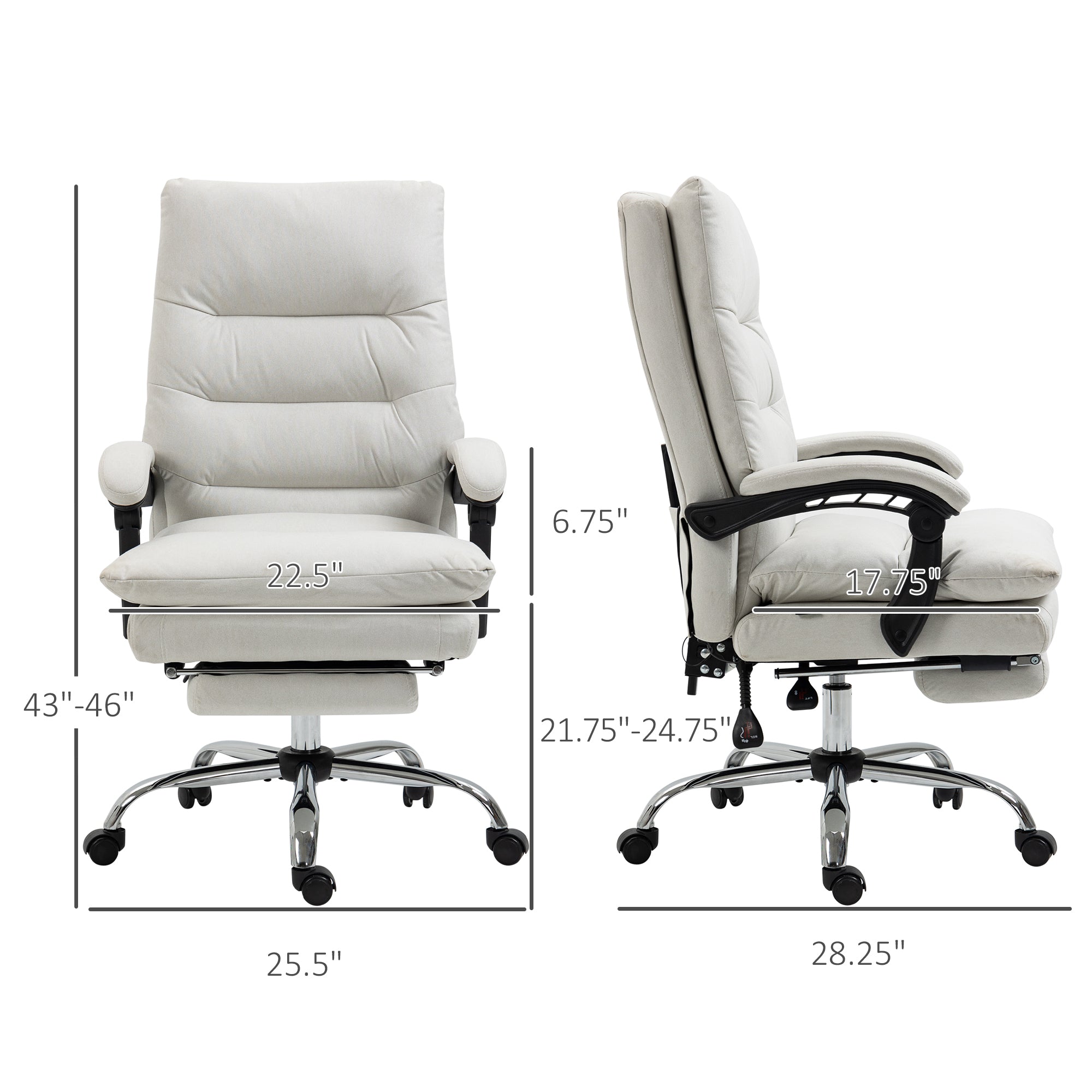Microfibre Massage Office Chair, Heated Reclining Chair with Footrest,  Cream White | Premium Home Decor - Grand Goldman