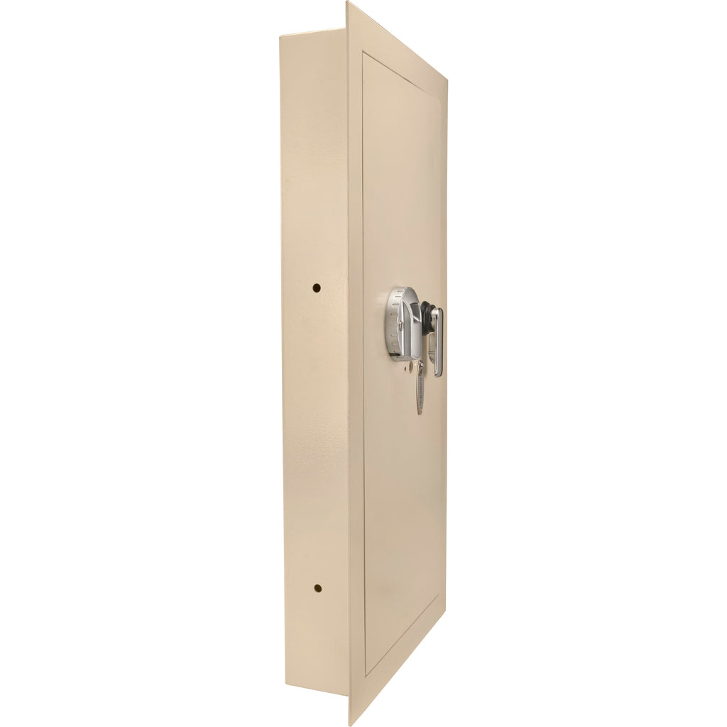 Biometric Wall Safe with Left Open Door in Beige Steel, 0.82 Cubic Ft | Premium Home Decor - Grand Goldman