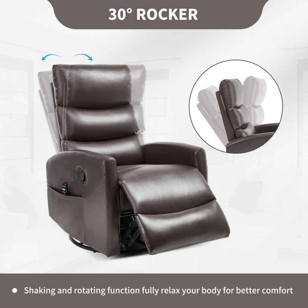 Heat Massage Manual Recliner Chair with Rocker and Swivel in Fabric for Living Room, Brown - Grand Goldman Shop