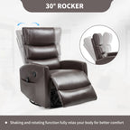 Heat Massage Manual Recliner Chair with Rocker and Swivel in Fabric for Living Room, Brown - Grand Goldman Shop