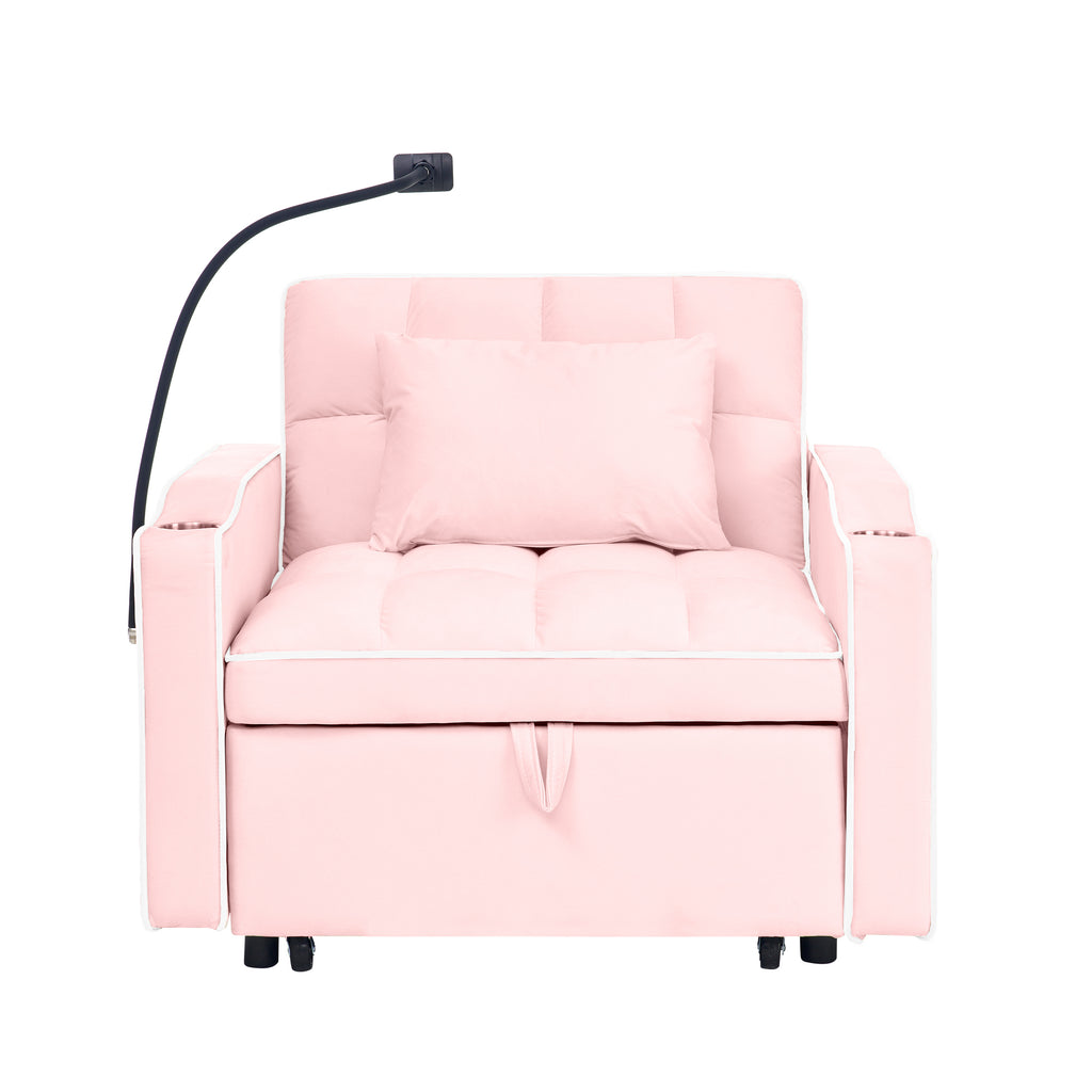Convertible Sleeper Chair Sofa Bed Adjustable Pull Out Sleeper Chair Bed Multi-Pockets Folding Sofa Bed for Living Room Bedroom Small Space,3-in-1 Sofa Bed(PINK) - Grand Goldman Shop