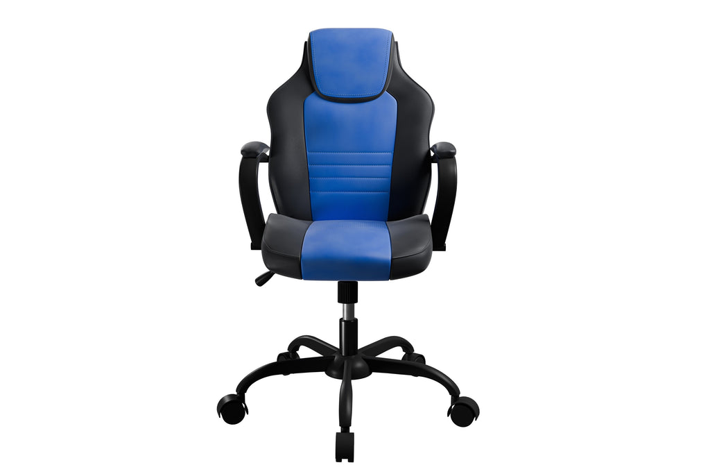 Gaming Office Chair Blue And Black Faux Leather 1pc Chairs Casters Plush Padded Chair w Arms Comfortable Modern Stylish - Gra