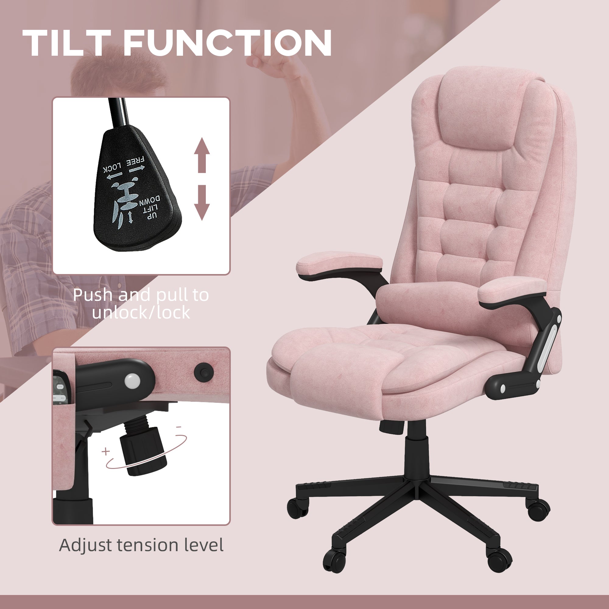 HOMCOM 6 Point Vibrating Massage Office Chair with Heat, Velvet High Back Executive Office Chair with Reclining Backrest, Pad