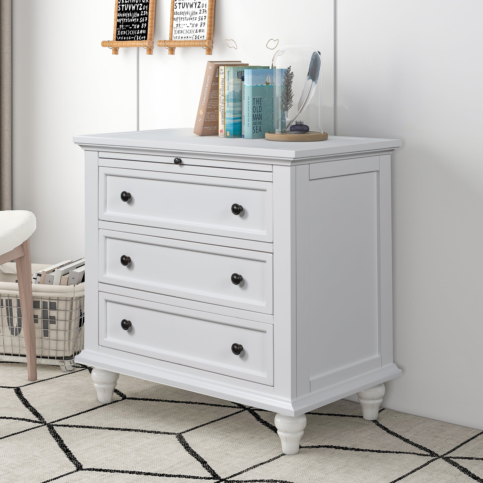 U_STYLE 27.6'' Painted Nightstand with pull-out tray, Fashion Bedside Cabinet with 3 Drawers, Minimalist Sofa Side Table with rubber legs and Metal handle for Bedroom Sofa Couch Office - Grand Goldman Shop