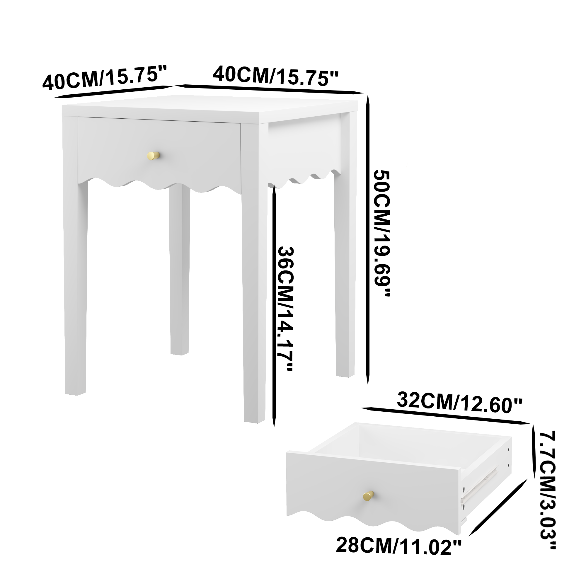 White Nightstand with Drawer, Modern Bedside Table with Wavy Apron Design, Compact End Table for Bedroom Living Room, Small Side Table with Storage - Grand Goldman Shop