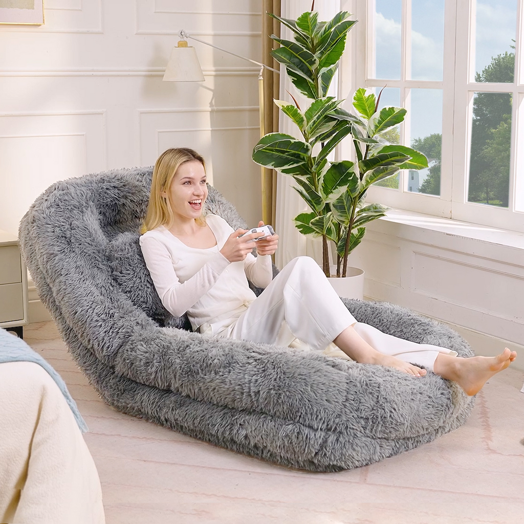 [NEW ARRIVED] [VIDEO PROVIDED] Human Dog Bed,Lazy Sofa,5-Position Adjustable Convertible,Floor Gaming Chair,bedroom, living room,Suitable for gaming, meditation,relaxation,Plush Fabric,Light Gray - Grand Goldman Shop
