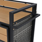 K&K 52.8'W Wicker Outdoor Grill Cart with Extended Plastic Wood Table Top, Rolling Kitchen Island on Wheels with Storage Cabinet, for Patio Backyard Garden Poolside, Double Handle Design, Grey - Grand Goldman Shop