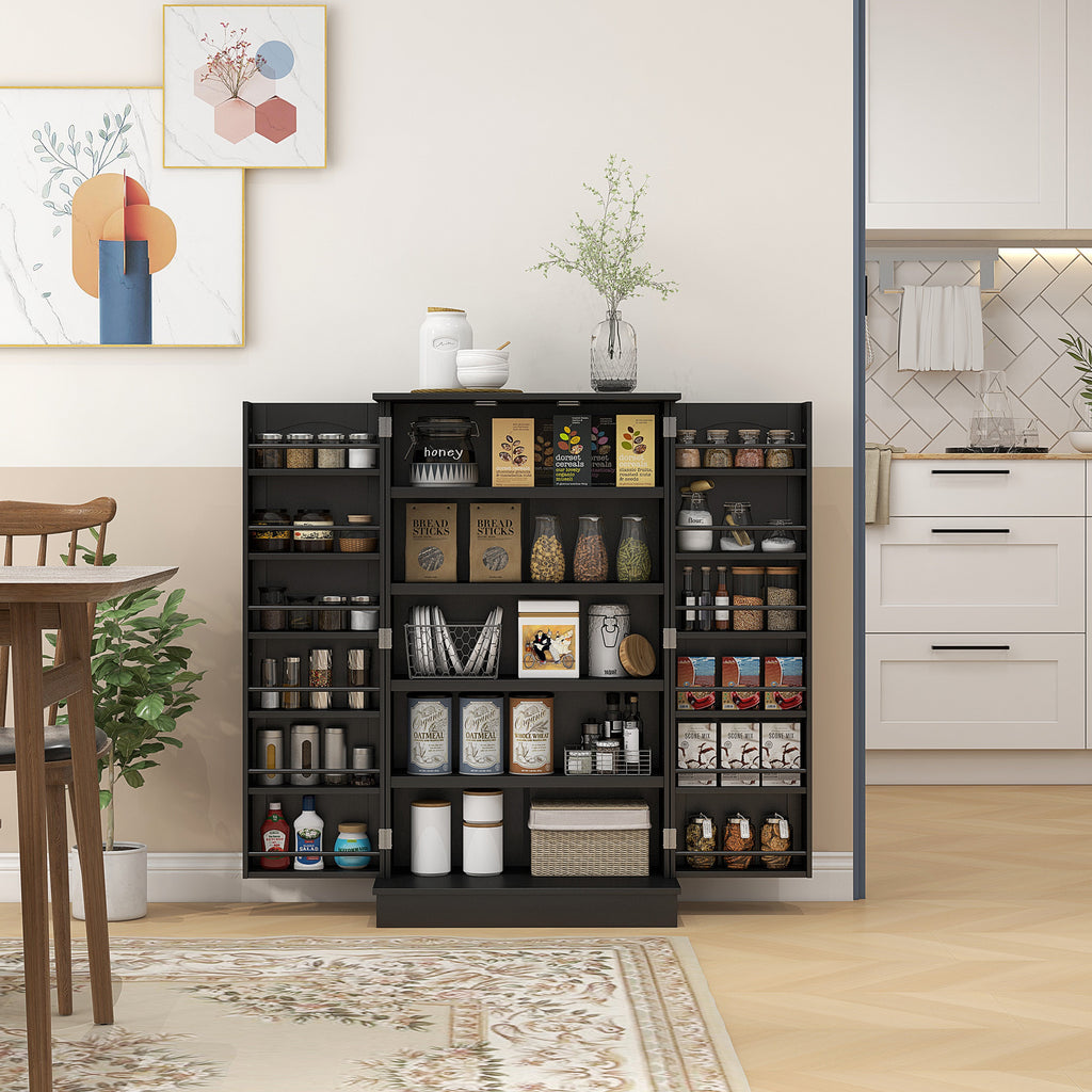 HOMCOM 41' Kitchen Pantry Storage Cabinet, Freestanding Kitchen Cabinet with 12 Door Shelves, Double Doors, 5-tier Shelving and Adjustable Shelves, Black - Grand Goldman Shop