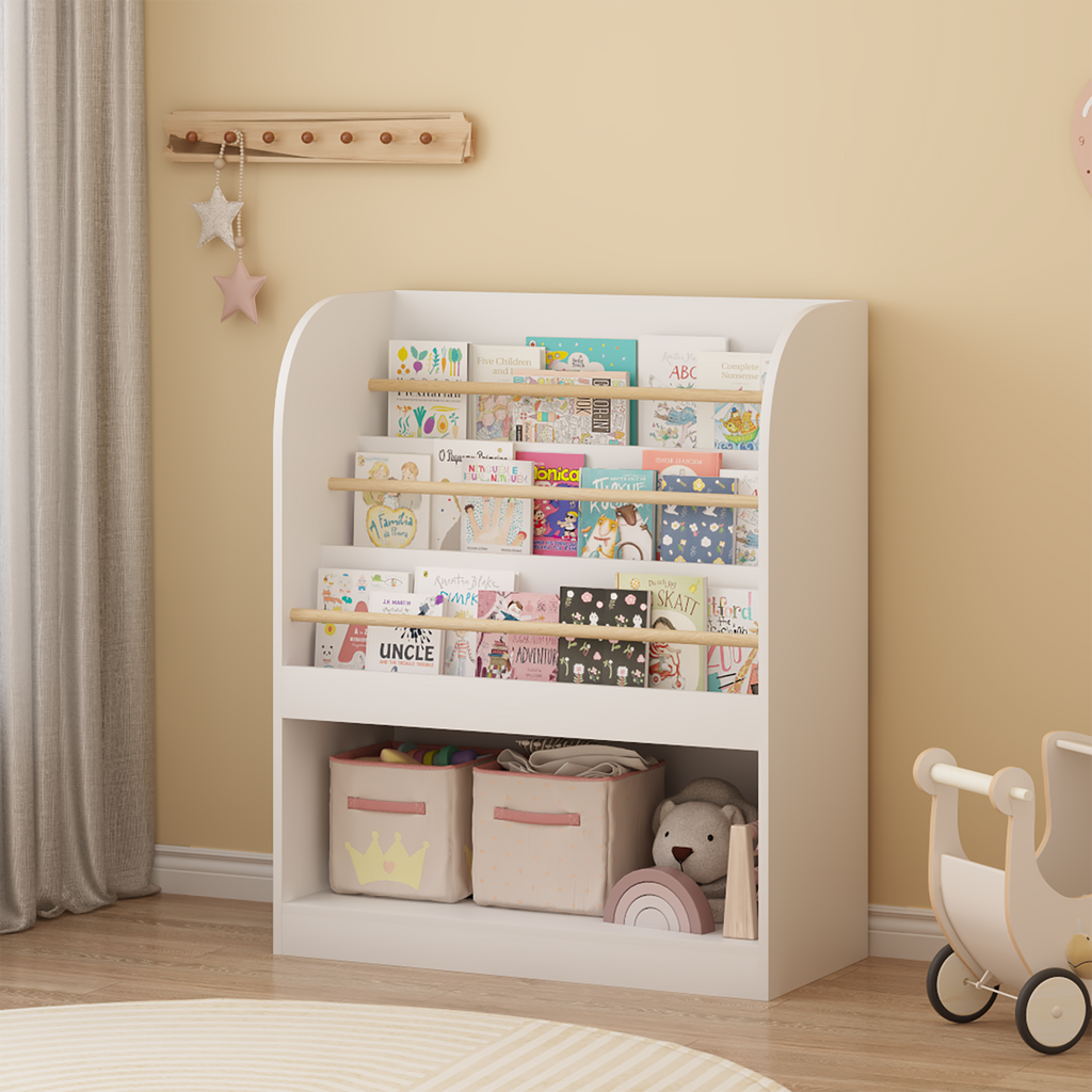 Kids Bookshelf with Open Storage, Front-Facing Children's Bookcase, Multi-Tier Wooden Book Display Shelf for Toddlers, Playro