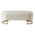 Elegant Upholstered Velvet Storage Ottoman with Button-Tufted,Storage Bench with Metal Legs for Bedroom,Living Room,Fully Assembled Except Legs,Beige - Grand Goldman Shop