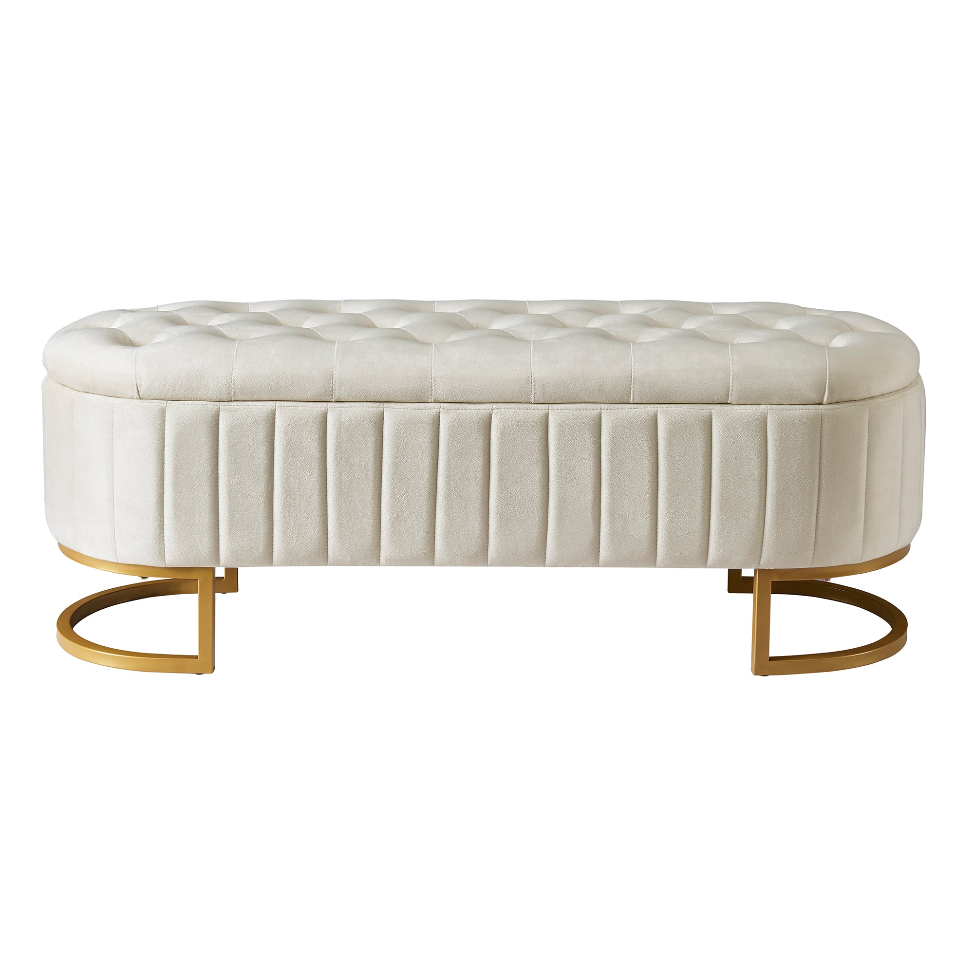 Elegant Upholstered Velvet Storage Ottoman with Button-Tufted,Storage Bench with Metal Legs for Bedroom,Living Room,Fully Assembled Except Legs,Beige - Grand Goldman Shop