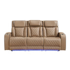 Fortuner Power Reclining 2Pc Living Room Set in Caramel Faux Leather with LED Lights, Massage Function, Bluetooth Speakers and Wireless Charging - Grand Goldman Shop