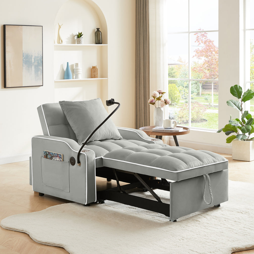 3-in-1 Sofa Bed, Convertible Sleeper Chair Sofa Bed Adjustable Pull Out Sleeper Chair Bed Multi-Pockets Folding Sofa Bed for Living Room Bedroom Small Space (Grey) - Grand Goldman Shop
