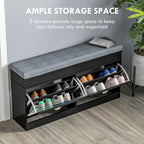 HOMCOM Modern Shoe Rack Bench for Entryway, Storage Organizer with Cushion, 2 Drawers, Adjustable Shelf, Holds 8 Pairs, Black - Grand Goldman Shop