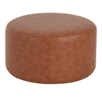 Upholstered Round Ottoman,PU Leather, Cognac Brown - Grand Goldman Shop
