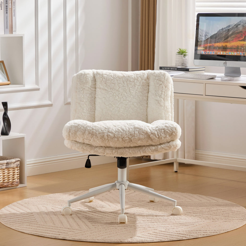W26.4 inch  Wider Seat Office Chair,Artificial rabbit hair Home Office Chair with Metal Base,Adjustable Desk Chair Swivel Off