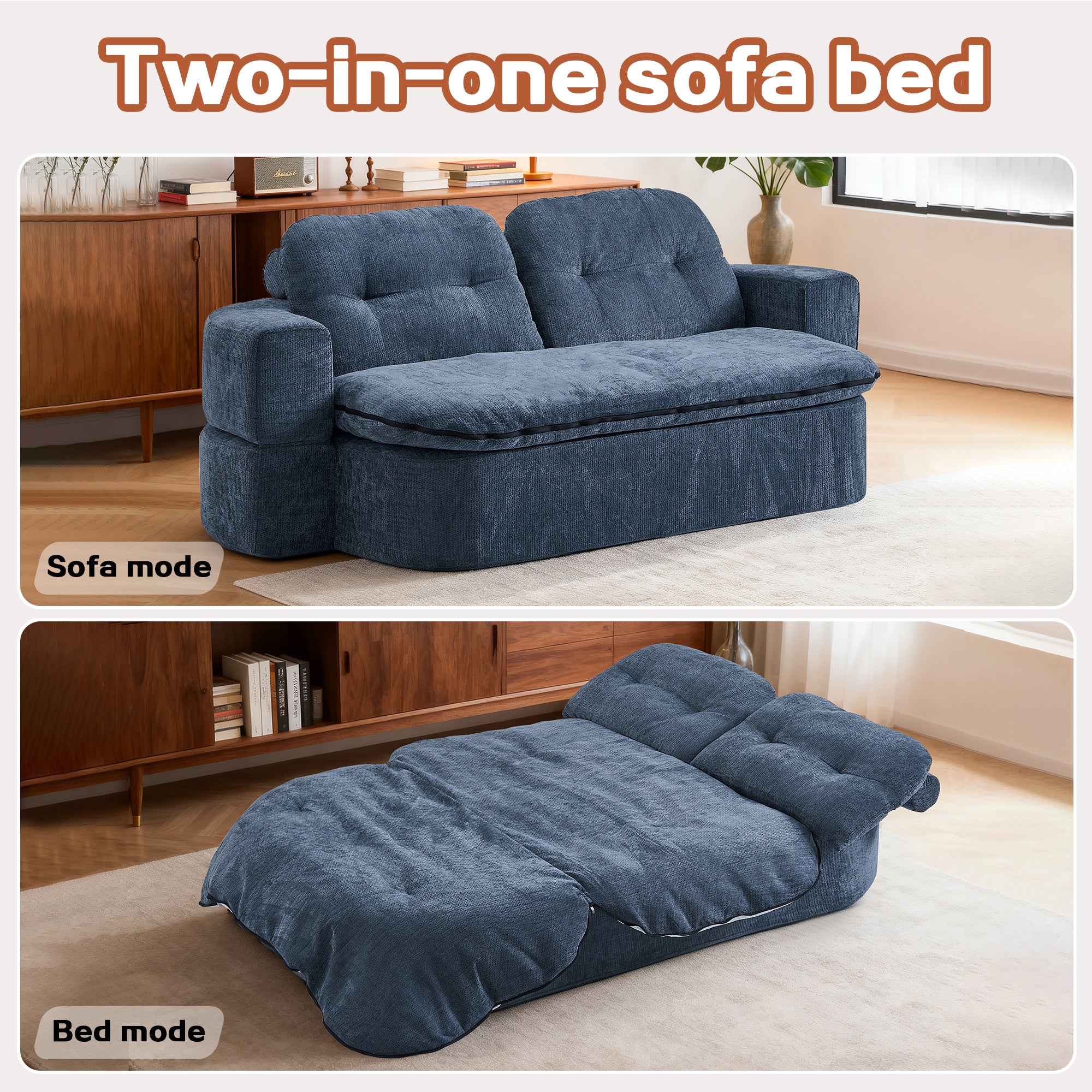Modern Floor Sofa with 2 Pillows,Convertible Corduroy Fabric Foam-Filled Sleeper Sofa Bed, no assembly required,Convertible Sofa Cushion Unfolds into Quilt,Folding Mattress for Living Room,Playroom - Grand Goldman Shop