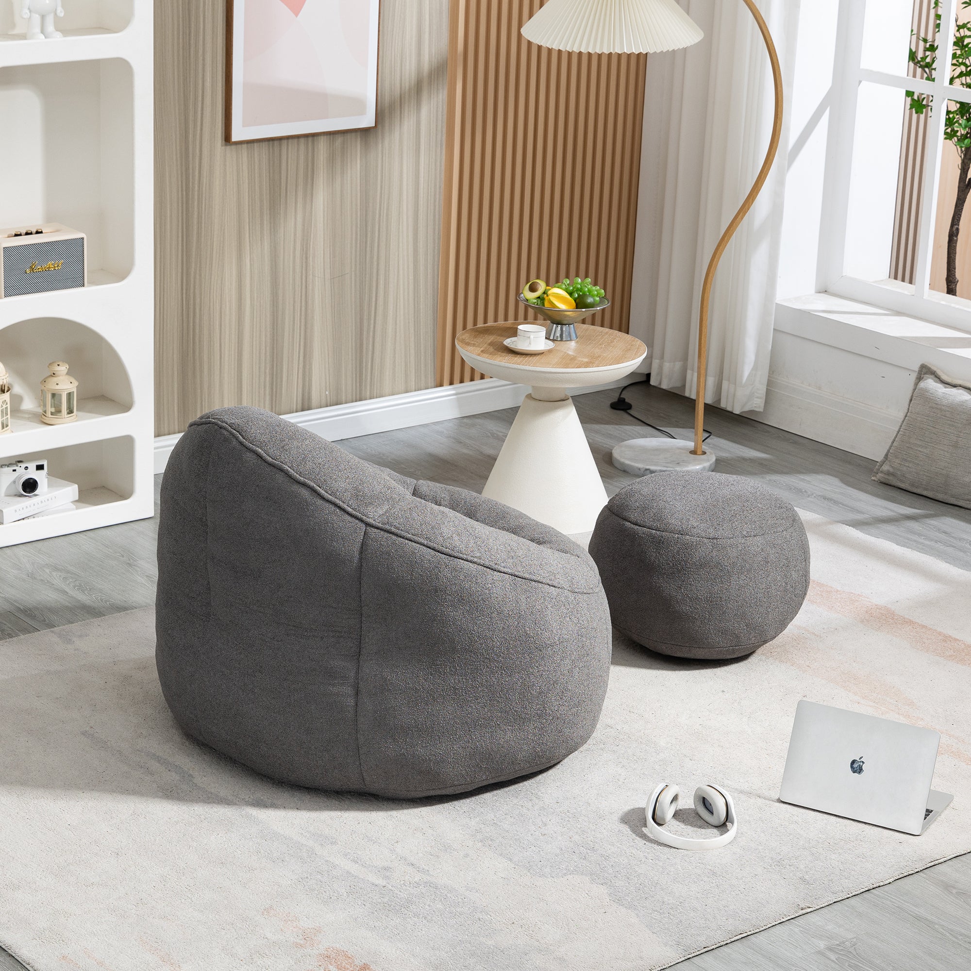 Bedding Bean Bag Sofa Chair with High-Pressure Foam and Footrest, Grey Microfiber - Grand Goldman Shop