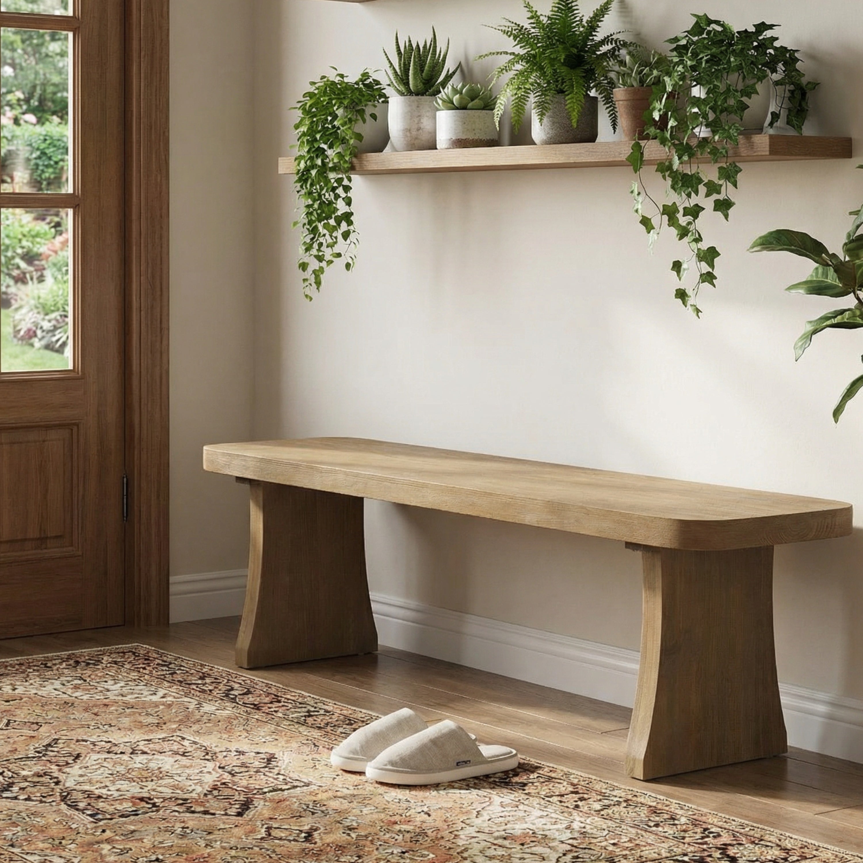 Indoor Pine Dining Bench, 62.9''L Solid Wood Seating, 350lbs Weight Capacity, Fits 3 People for Kitchen, Dining Room & Living Space - Grand Goldman Shop