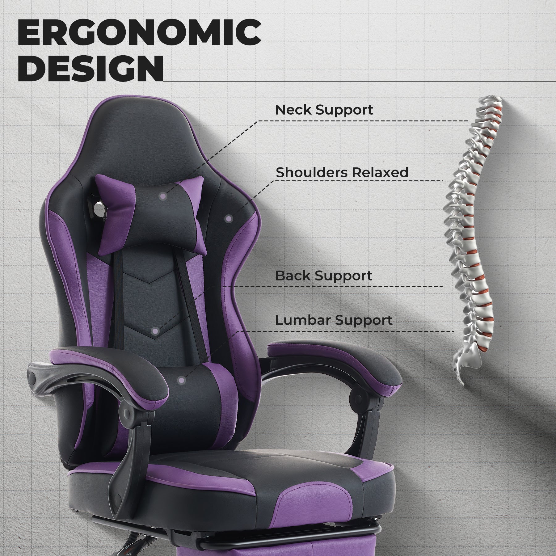 Gaming Chair, Ergonomic Computer Chair with Footrest and Massage Lumbar Support, Height Adjustable Swivel Video Game Chair fo