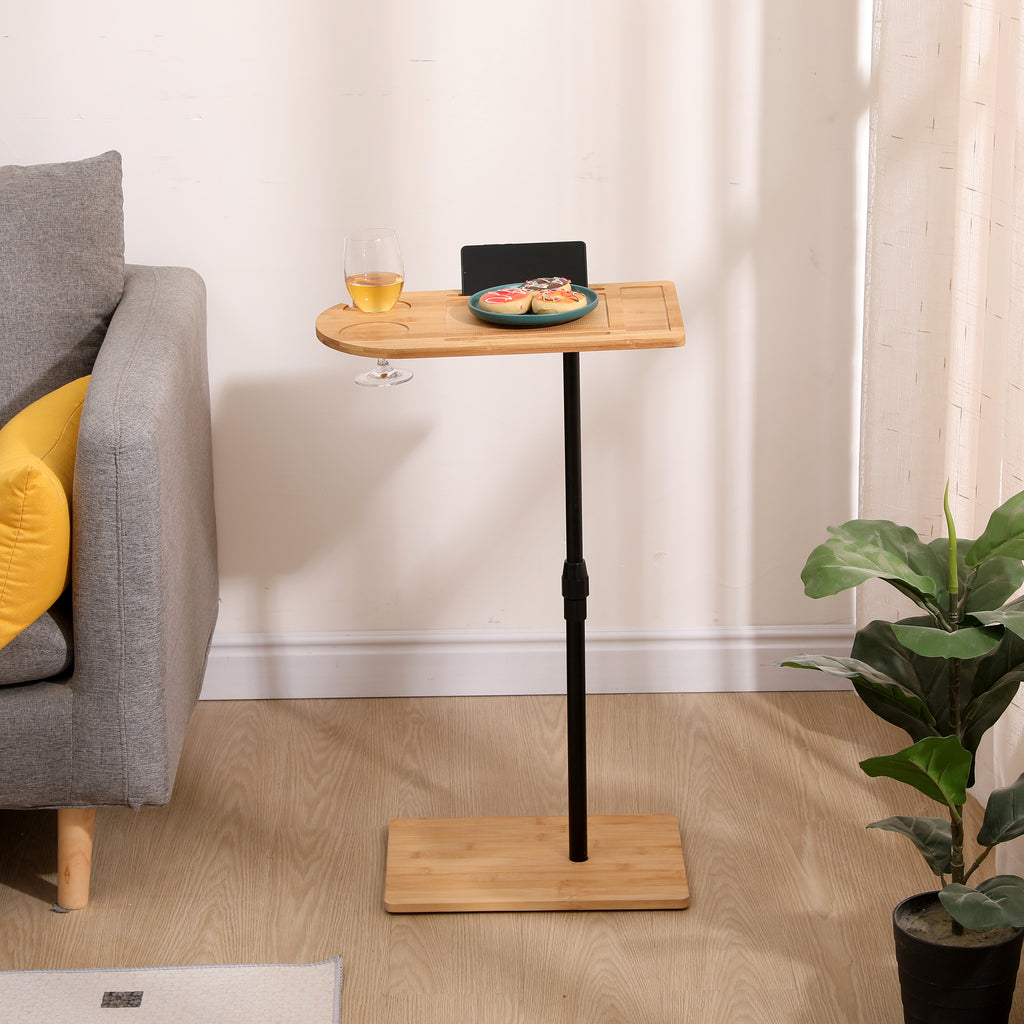 Couch Tray Table Bamboo Height Adjustable Side Table for Sofa C-shaped Oval End Tables with Slots for Bed & Chairs in Living Room & Bedroom (Oval + Rectangle) - Grand Goldman Shop