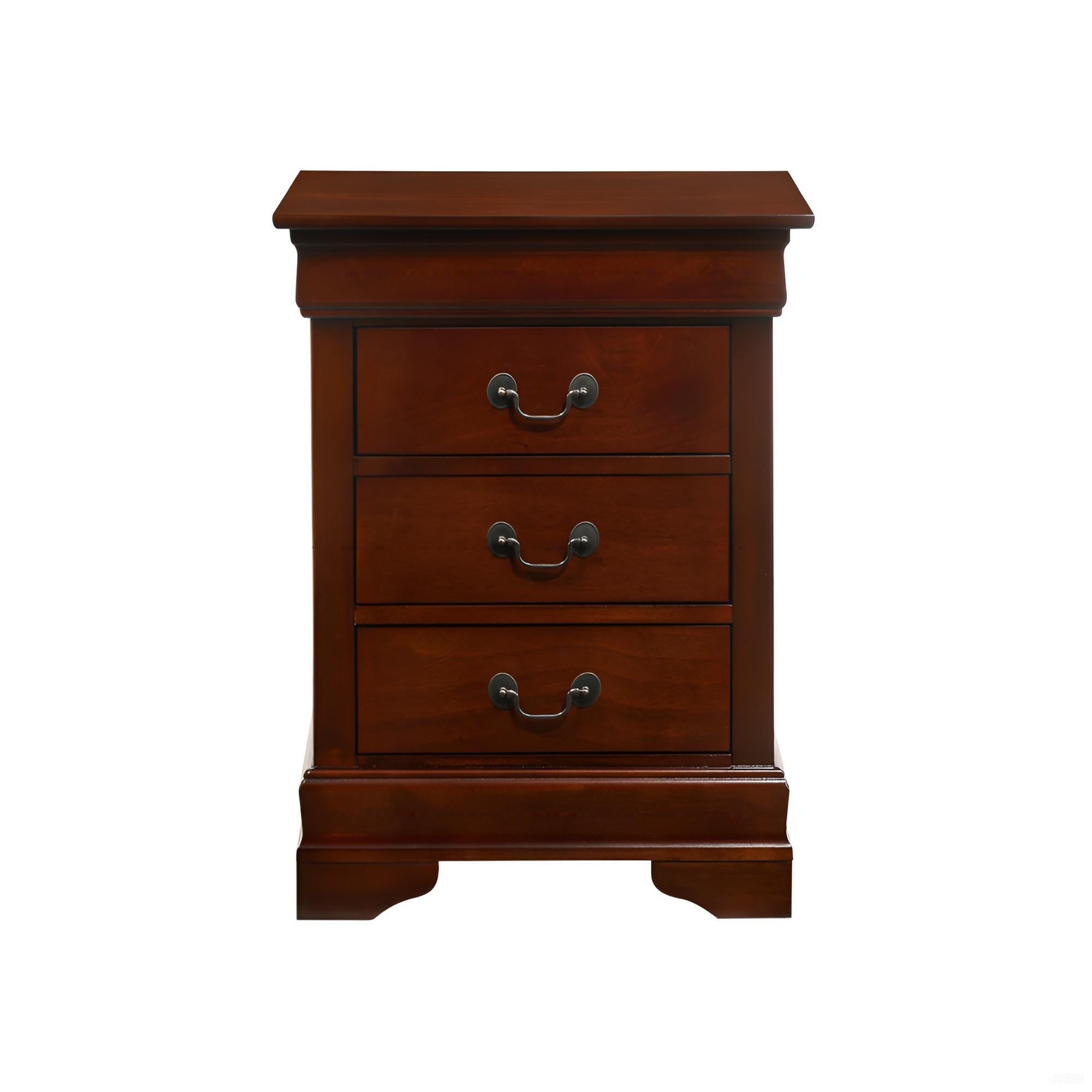Elegant Nightstand with Three Drawers Cherry Finish Particle Board 29x21x16 Inches - Grand Goldman Shop
