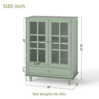 Minimalism Buffet Cabinet with Double Glass Doors and Drawer, Modern Wooden Storage Sideboard Cupboard, Mint Green, MDF and Solid Wood, 28''x15''x36.22'' - Grand Goldman Shop