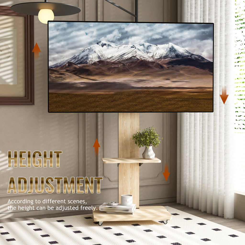 TV Stand with Shelf for Living Room, Bedroom,Offices,Mobile TV Cart for 32-75 inches,Floor Stand with Mount on Lockable Wheels,Natural - Grand Goldman Shop