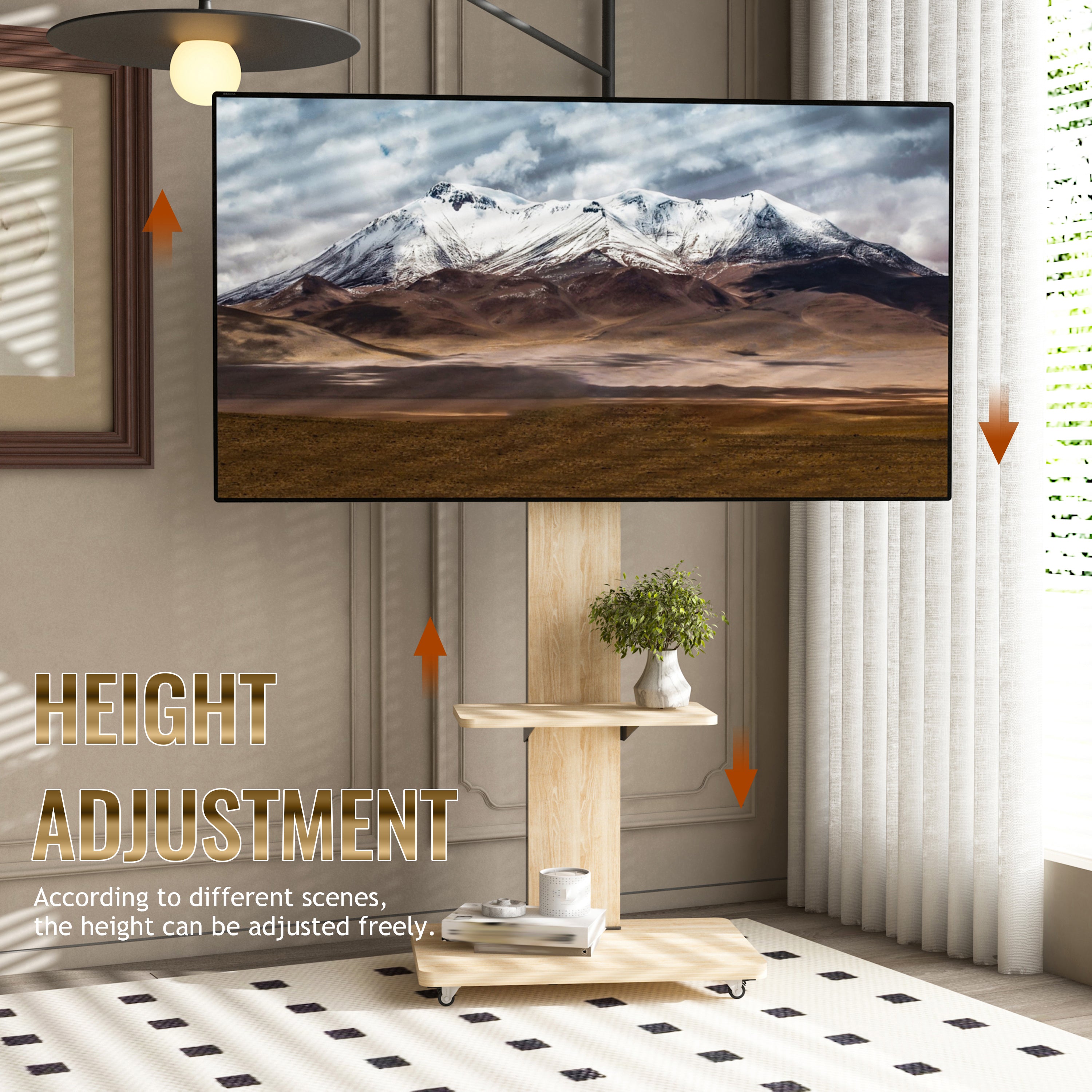TV Stand with Shelf for Living Room, Bedroom,Offices,Mobile TV Cart for 32-75 inches,Floor Stand with Mount on Lockable Wheels,Natural - Grand Goldman Shop