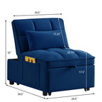 4 in1 Multi-Function Single Sofa Bed with Storage Pockets,Tufted Single Pull-out Sofa Bed with Adjustable Backrest and Pillows ,Convertible  Chaise Lounge, Navy - Grand Goldman Shop