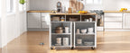 K&K 55.5' Fluted Kitchen Island with 2 Drop Leaf, Kitchen Storage Cart with Power Outlet, 4 Doors, Spice rack, Rolling Island Table with Wood-grain Top, Curved Edge for Kitchen, Dining Room,White - Grand Goldman Shop