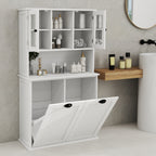 Two-Compartment Tilt-Out Dirty Laundry Basket Tall Bathroom Cabinet with 2 Adjustable Shelves-White - Grand Goldman Shop