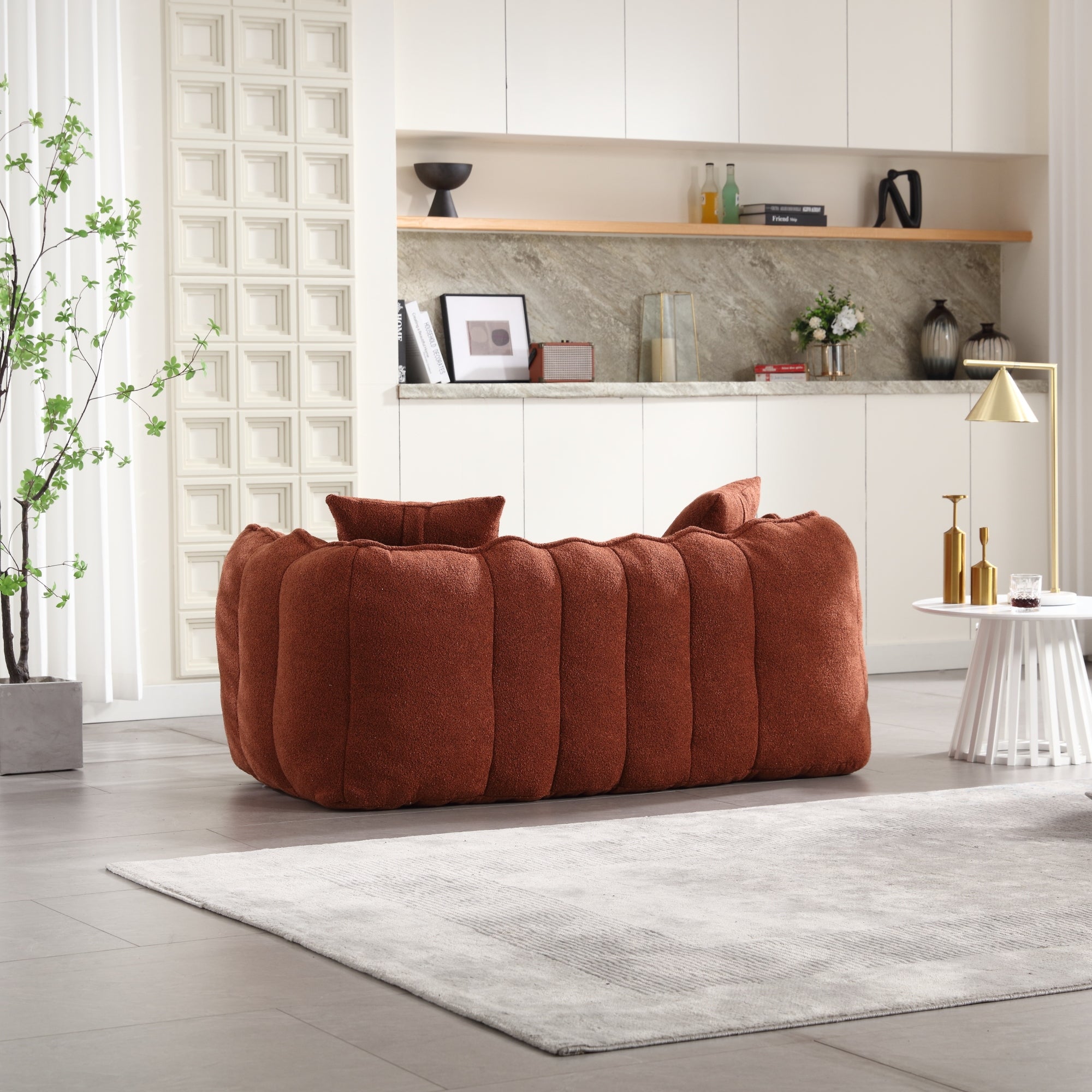 Cozy Beanbag Chair with High Resilience Foam Core for Two - Red Chenille, 66x35x25 inches - Grand Goldman Shop