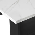 K&K 82.6' Fluted Kitchen Island with Extendable Dining Table for 4-6, Island Table for Kitchen with Power Outlet, Kitchen Table with Double-Side Storage, 2 Drawers 2 Side Open Shelves, Black - Grand Goldman Shop