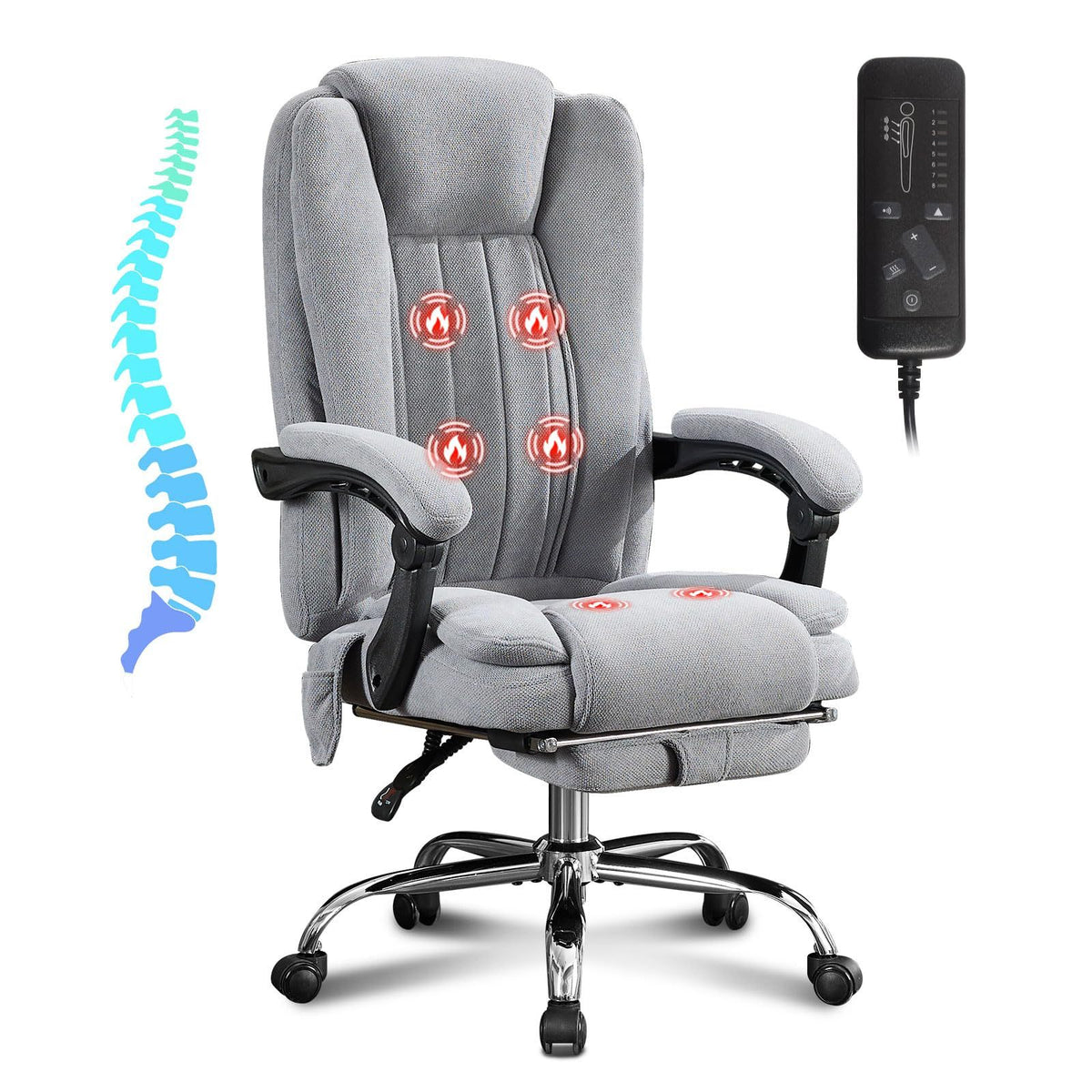Massage Office Chair with Heat and 6 Vibration Points,Executive Office Chair with Foot Rest and Padded Armrests,Reclining Bac