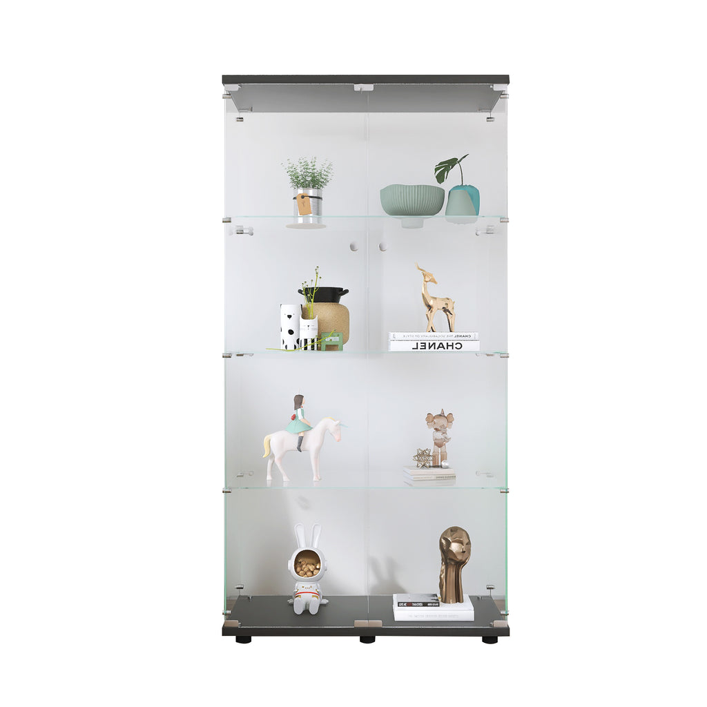 Two-door Glass Display Cabinet 4 Shelves with Door, Floor Standing Curio Bookshelf for Living Room Bedroom Office,  64.7'*31.